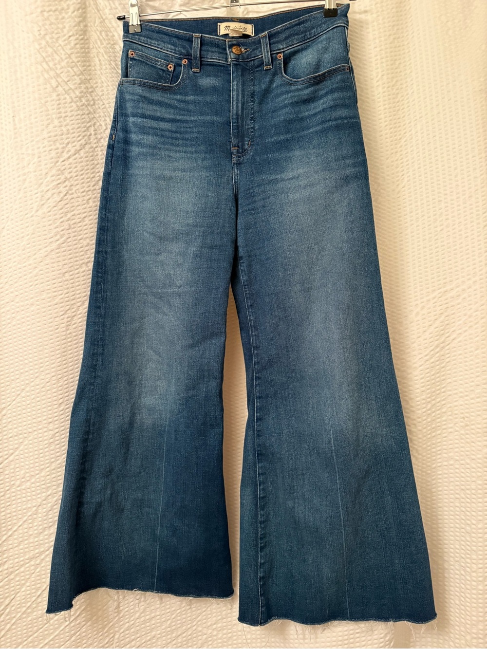 Madewell Flared Wide Leg Jeans Sz 28 Denim Frayed Hem Medium Wash